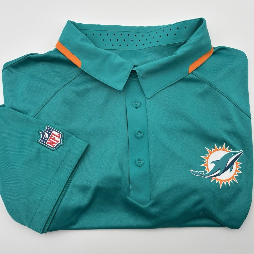Nike Miami Dolphins NFL Team Issued Polo 3XL Mike Sherman Dri-Fit Aqua - Picture 3 of 16